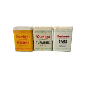 Vintage Durkee Spice Tins Lot of 3 Mustard Turmeric Sage Taiwan Retro Kitchen